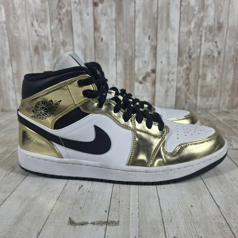Nike Air Jordan 1 Mid Metallic Gold White Black DC1419-700 Mens 10.5‎